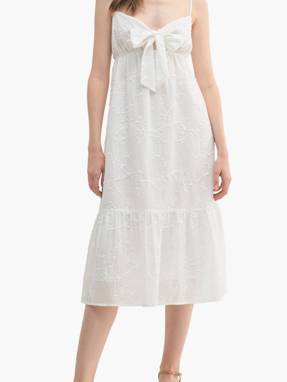 Lush White Lace Bow-Front Midi Dress